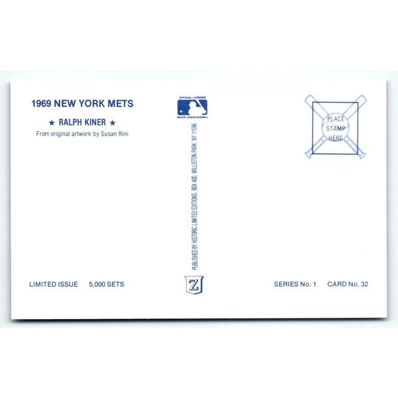 1969 NY Mets Baseball Postcard Susan Rini Ralph Kiner Unused Limited Edition - Picture 2 of 2